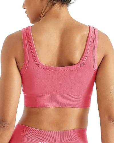 AUROLA Power Womens Square Back Basic Sports Bra - Square Neck Padded Low Impact Yoga Bra Workout Crop Top thumbnail 2