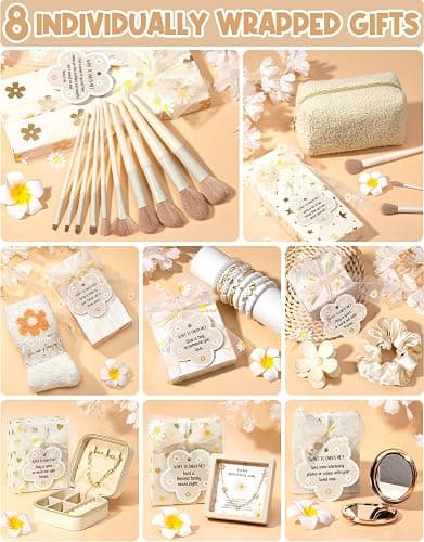 Christmas Gifts for Tween & Teen Girls - 8 PCS Birthday Gifts Basket Teen Girls Trendy Stuff w/ Fun Task Tags Make up Brushes & Bag, Empower Advent Calendar Wrapped Gifts Box for Daughter Niece Sister thumbnail 4