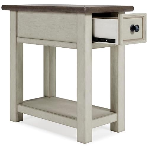 Signature Design by Ashley Bolanburg Chairside End Table With Charging Station, Two-Tone Wood Accent Table With Drawer Storage, Plank Top Design for Living Room or Bedroom, Antique White thumbnail 9