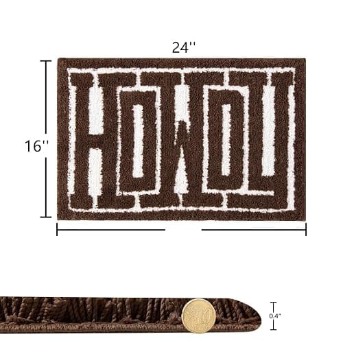 RoomTalks Howdy Bath Mat Brown Cowboy Country Rustic 16''W x 24''L Bathroom Mat Non Slip Rubber Backed Washable, Shouthwestern Wild West Texas Shaggy Microfiber Shower Bath Rug thumbnail 2