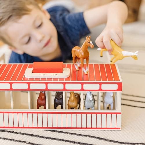 Melissa & Doug Take-Along Show-Horse Stable Play Set– Pretend Play Wooden Barn Toy with 8 Horse Toys & Carrying Case, Portable Preschool Travel Toys for Kids Ages 3+ thumbnail 5