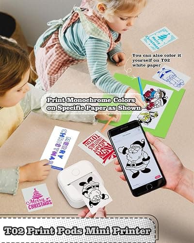 Memoking Sticker Printer - Mini Printer T02 Thermarote Mini Inkless Label Makers Thermal Sticker Maker Machine for Children Students Kid Gift, Compatible with Phone & Tablet, White thumbnail 2