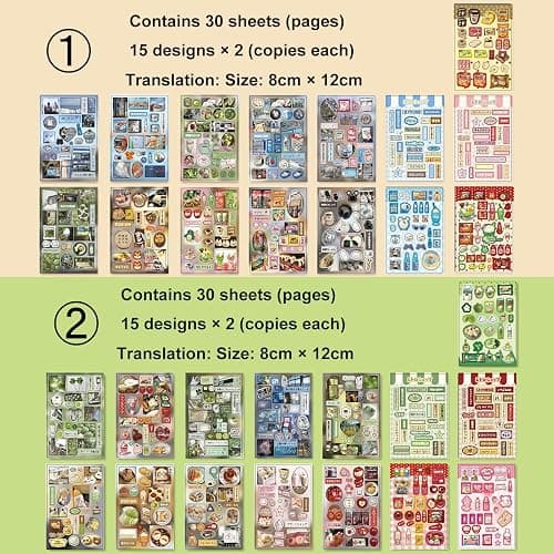 Japanese Kawaii Sticker Book 2 Pack, Die-Cut Cute Food & Manga Style Aesthetic Stickers for Journaling, Scrapbooking, Planners, Junk Journal Supplies (A+B) thumbnail 9