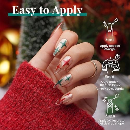 Beetles Christmas Gel Nail Polish, Red Sparkle Green Glitter Gold Silver Winter Gel Polish Dark Red Gel Polish Kits Soak Off Nail Lamp Uv LED Cured for Nail Art Design Gift for Women thumbnail 5