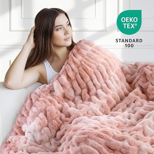 blunique Ultra Soft Cozy Faux Fur Throw Blanket, Fuzzy Plush Thick Bubble Blanket, Oversize Luxury Fluffy Blanket for Couch, Sofa, Bedroom, and Living Room,50x60 Inches,Double Sided Tie-Dye Pink thumbnail 3