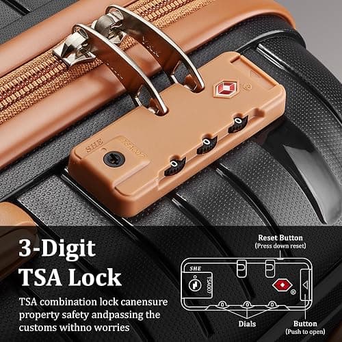 Joyway Luggage Sets 6 Piece PP Hardside Carry on Suitcase with Spinner Wheels and TSA Lock for Travel, Black Brown thumbnail 7