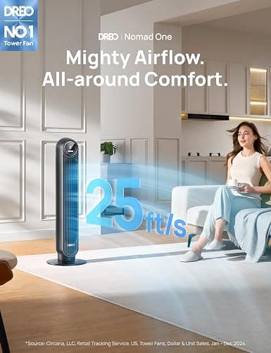 Dreo - Tower Fan for Bedroom - 25ft/s Velocity - Quiet Standing Fan - 4 Speeds/4 Modes/8H Timer - 90° Oscillating Fan for Indoors - 36 inch Floor Fans with Remote - Bladeless Fans Black - Nomad One thumbnail 3