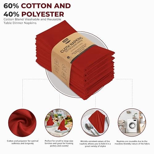 Utopia Kitchen Red Cloth Napkins [12 Pack, 18x18 Inch] Absorbent Cotton Blend Washable and Reusable for Dinner, Restaurant, Lunch, Wedding and Hotel thumbnail 5