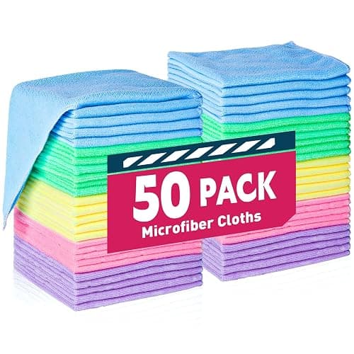 TEAWOO Microfiber Cleaning Cloths-50 Pack, Microfiber Towels Bulk, Towels for Cars & Home, Cleaning Rags 5 Colors Assorted (12x12 inches) - Image 1
