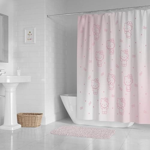 Jay Franco Shower Curtains Sanrio Hello Kitty Shower Curtain - Pink Ombre Stars Kawaii Bathroom Décor - 70 x 72 Inch Washable Fabric Curtain thumbnail 2