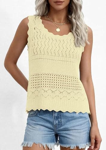 PRETTYGARDEN Womens Crochet Tank Tops 2026 Summer Spring Sleeveless Tops Cute Sweater Vest Trendy Boho Beach Vacation Clothes thumbnail 7