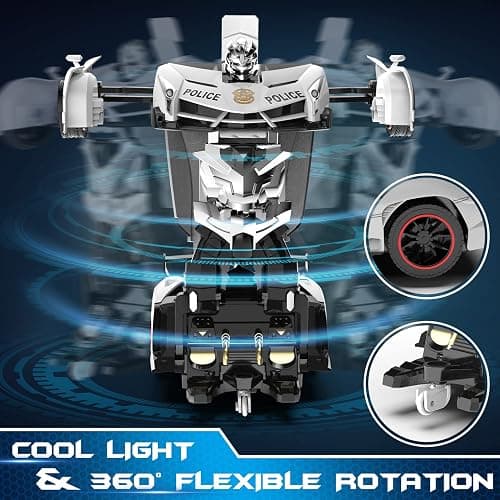 FDJ Remote Control Car - Transform Toys Car Robot, One Button Deformation to Robot with Flashing Light, 2.4Ghz 1:18 Scale Transforming Police Car Kids Toys with 360 Degree Rotating, Girls Boys Toys thumbnail 6