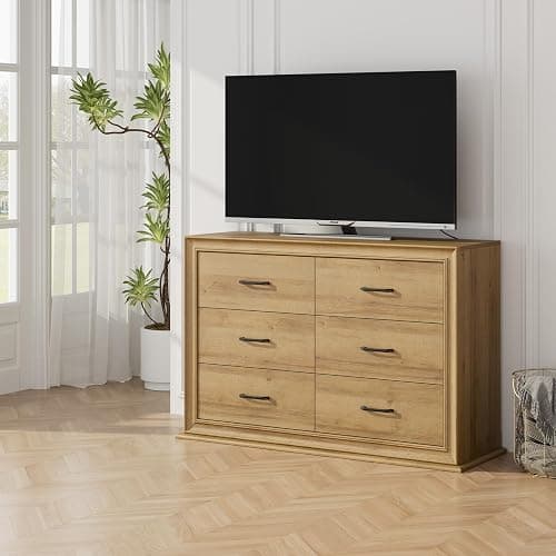 HIFIT Farmhouse 6 Drawer Dressers, 47.2" Wide Chest of 6 Drawers, Oak Double Dressers, Storage Organizer Cabinet for Living Room thumbnail 5