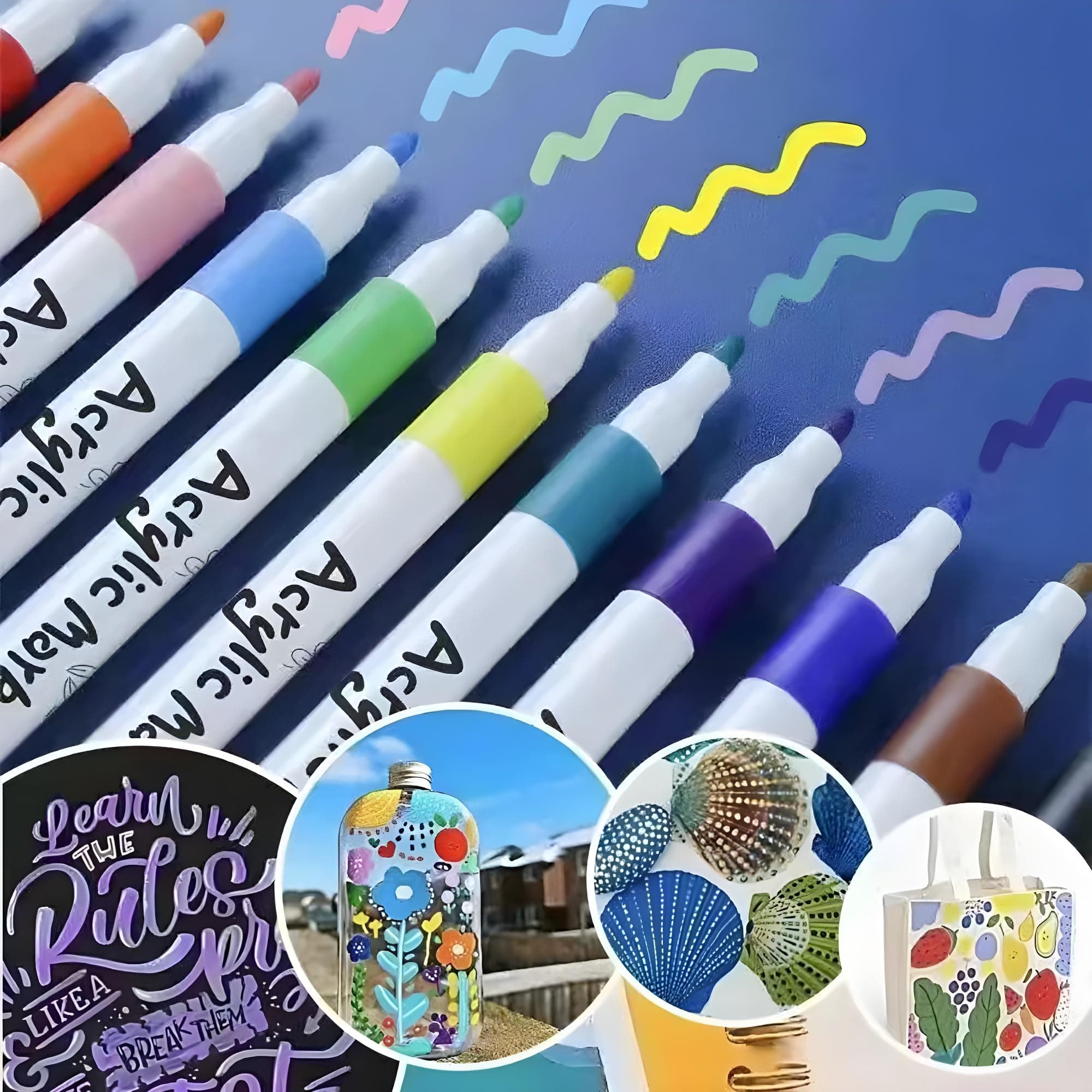 Kit 36 Canetas Acrílicas para Pintura, Marcadores Acrílicos de Tinta Permanente Canetinha Posca para Madeira Tecido Tela Pedra Vidro Cerâmicas Desenho Artístico (36) thumbnail 4