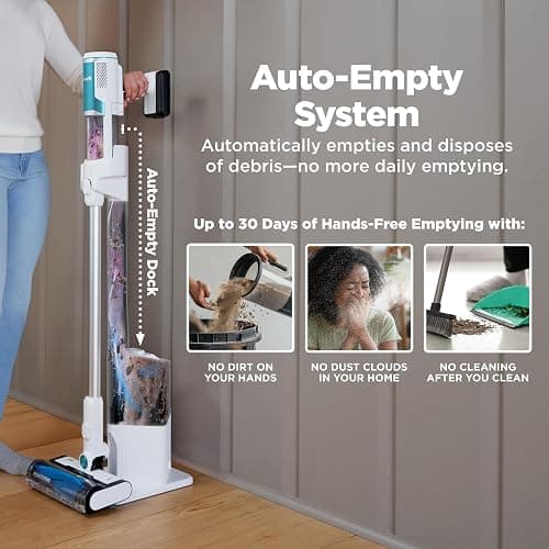 Shark Clean & Empty Cordless Stick Vacuum – Lightweight Cordless Vacuum with HEPA Filter, Portable, Rechargeable, Auto-Empty System, Stick Vacuum for Pet Hair, Carpets & Hardfloor, White, BU3521 - Crevice Tool + Pet Multi-Tool thumbnail 2