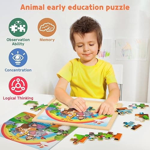 SYNARRY Large Animal Wooden Puzzles for Kids Ages 4-6, 4-in-1 Gift Set | Animal Puzzles for Toddlers & Kids Ages 3-5, Birthday Gifts for Boys & Girls, Educational Animal Toys, Screen-Free Play thumbnail 7