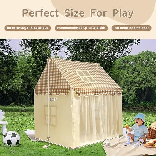 RONGFA Playhouse for Indoor & Outdoor, with Star Light, Flags and Carry Bag, Washable Kids Tent for Girls & Boys (Lattice Top) thumbnail 3