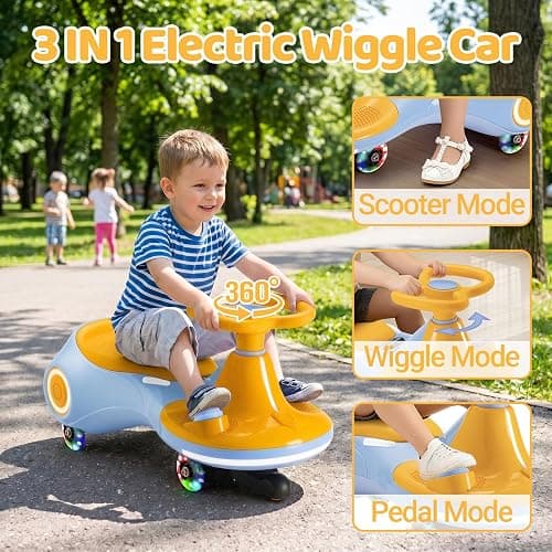 Stopsad 12V Kids Electric Wiggle Car Ages 3+, 3-in-1 Ride On Toy with Pedal | Flashing Wheels & Easy Assembly Swing Vehicle, Rechargeable Power Battery, Up to 160 Lbs, Safe Daily Play Toy for Toddlers thumbnail 8