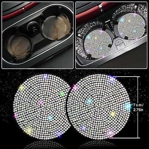 NBTEPEM 27 PCs Multicolor Bling Car Accessories Set for Women, Steering Wheel Covers Universal Fit 15 Inch, Bling License Plate Frame, Bling Phone Holder, Bling Car Coasters thumbnail 6