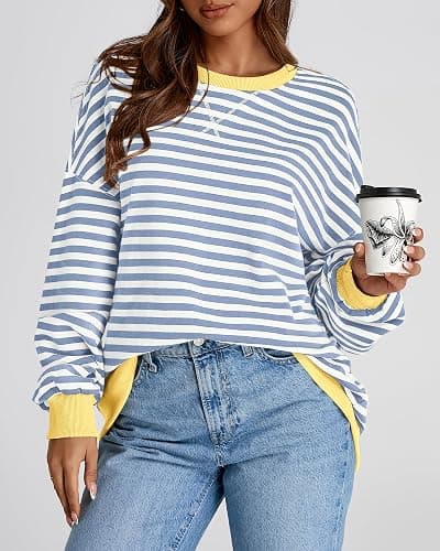 BTFBM Oversized Sweatshirt For Women 2026 Fall | Striped Long Sleeve Shirt, Crewneck Sweatshirts, Casual Loose Pullover, Workout Tops, Y2K Clothes, Sport, Vacation Outfits thumbnail 6