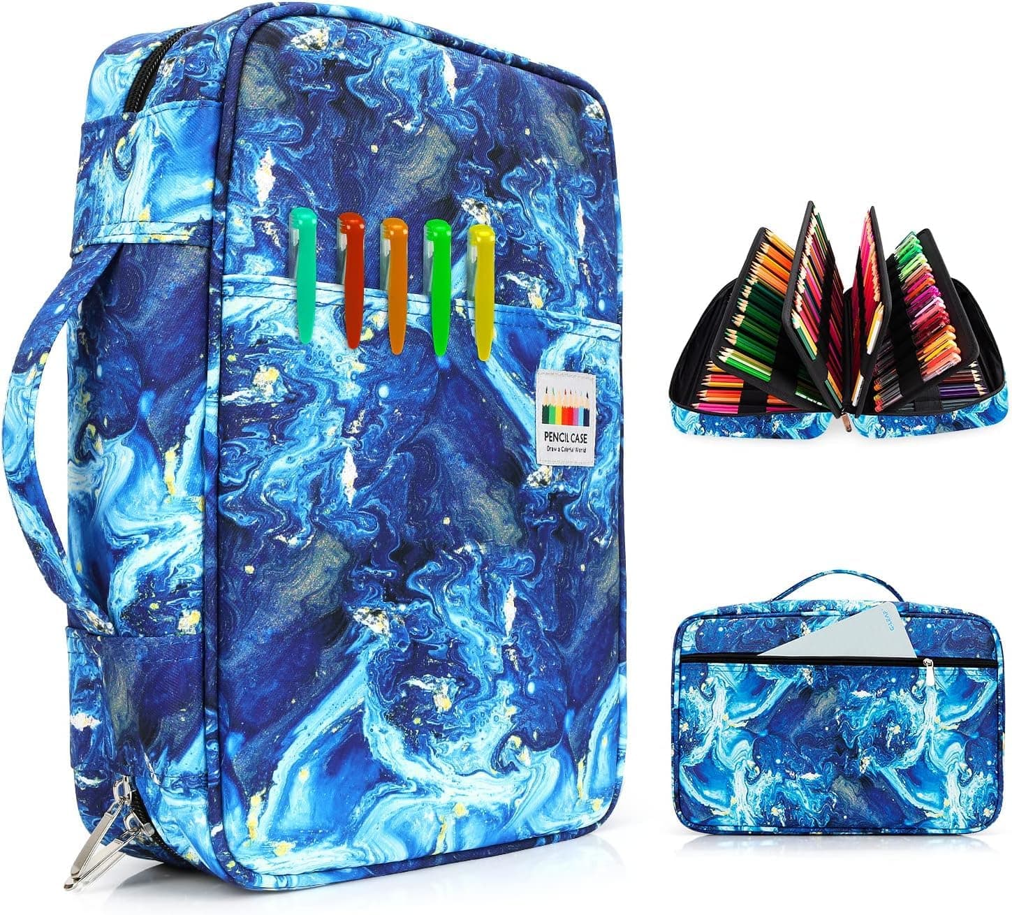 YOUSHARES Estuche para lapices 300 ranuras, Estuche de tela Oxford con cierre, guarda 300 lapices de colores o 200 boligrafos de gel para lapices Prismacolor y boligrafos de gel (Azul Quicksand) - Image 1
