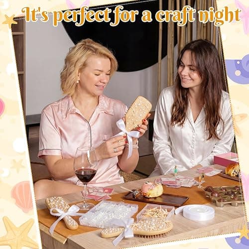 Acellegic 12 Set DIY Wooden Hairbrush Kits Bulk Bamboo Pearl Starfish Crafts for Hair Brush Make Your Own Hand Stick Night Party Gift Wedding Birthday Supplies with Point Pen Glue Lace(Classic Style) thumbnail 5