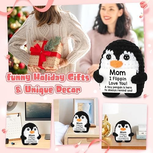 Christmas Birthday Gifts for Mom from Daughter Son, Handmade Crochet Mini Penguin Mom Gifts for Birthday Mama Mother in Law Bonus Step, Funny I Love You Stocking Stuffers for Moms Small Cute Decor thumbnail 8