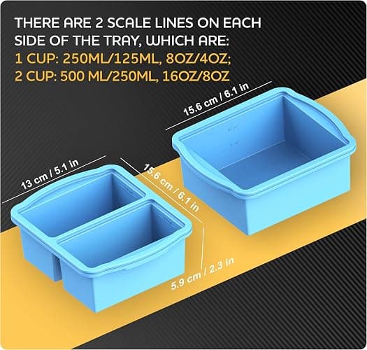 ZIP STANDING Silicone Freezer Trays with Lids, Set of 4 - with 1cup and 2 cup Silicone Freezer Molds for freezing soups, sauces and individual microwave safe thumbnail 2