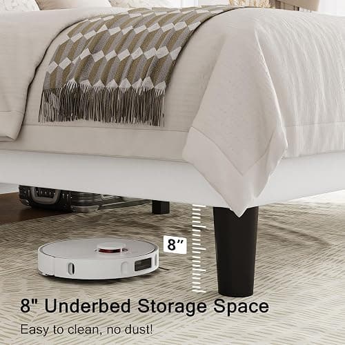 Einhomn Queen Size Upholstered Bed Frame with Wingback Headboard, Fabric Velvet Platform Bed, 8" Under Bed Storage, Wooden and Metal Slats Support, No Box Spring Needed, White thumbnail 4