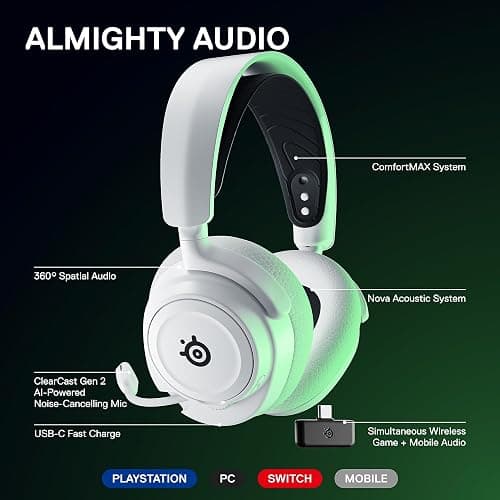 SteelSeries Arctis Nova 7X Wireless Multi-System Gaming & Mobile Headset - Nova Acoustic System - 2.4GHz + Bluetooth - USB-C - Xbox Series X|S, PC, PS5, Switch - White (Renewed) thumbnail 3