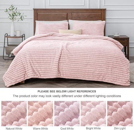 BEDELITE Fleece Queen Comforter Set -Super Soft & Warm Fluffy Pink Bedding, Luxury Fuzzy Heavy Bed Set for Winter with 2 Pillow Cases thumbnail 8