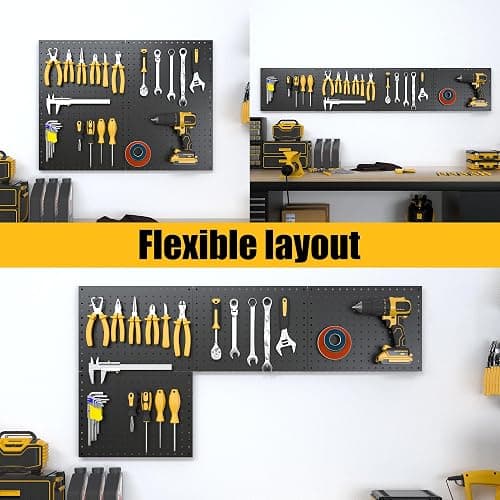 Spampur Peg Board, 4 Pack Metal Pegboard Panels with 50 Hooks, Black Pegboards Wall Organizer, Heavy Duty Peg Board for Walls Home, Garage Tool Storage, Office Organization, Craft Room, Kitchen thumbnail 7