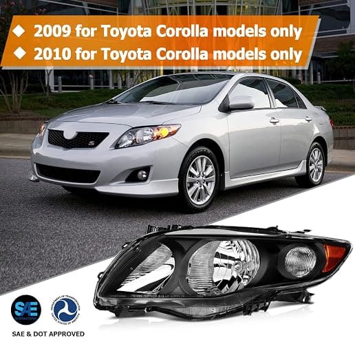 LBRST Headlight Assembly for Toyota Corolla 2009 2010 Black Housing Amber Reflector Clear Lens Driver and Passenger Side Headlamp thumbnail 2