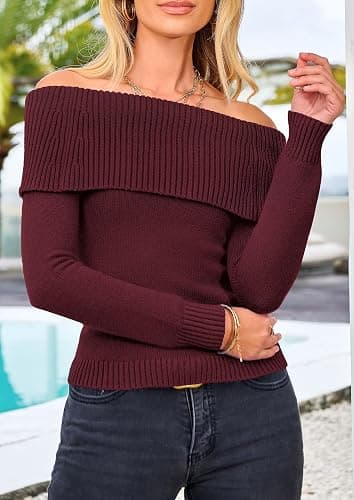 PRETTYGARDEN Off The Shoulder Sweater for Women 2025 Fall Fashion Cute Long Sleeve Tops Winter Ribbed Pullover Knit Outfits thumbnail 3