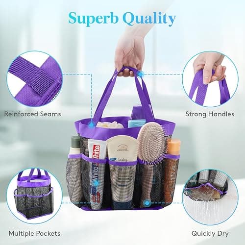 Lifewit Mesh Shower Caddy Freestanding Portable Shower Tote Bag for College Dorm, Bathroom, Gym, Travel, Quick Dry Hanging Organizer with 7 Storage Pockets for Toiletry Essentials,Purple thumbnail 6