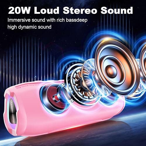 Ykall Bluetooth Speakers, Portable Bluetooth Speaker Wireless with 20W Loud Stereo Sound, TWS Pairing, IPX6 Waterproof Shower Speakers, 36H Playtime, RGB Light Speaker, Built-in Radio Mode thumbnail 4
