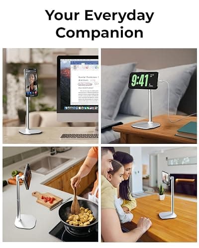 COOPER MagStand, Adjustable Magnetic iPhone Stand for Desk & Phone Holder for Video Recording, Compatible with MagSafe, Stand for iPhone 17 Pro Max, 16/15/14/13/12, Small Mag Safe Tripod (White) thumbnail 5