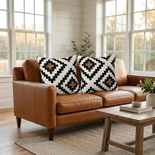 AHAHM Aztec Black Brown Throw Pillow Cover Boho Western Farmhouse Decorative Throw Pillowcase Indoor Outdoor Cushion Cover Tribal Pattern Geometric Pillowcase for Couch Bedroom 18 x 18 Inch Set of 2 thumbnail 5