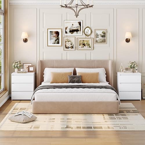 FOTOSOK Nightstands Set of 2 with 3 Drawers, White Nightstand Bedside Table Set of 2 for Bedroom, 17.7W*15D*21.7H Bedroom Night Stands with Cut-Out Handle, Sofa Side End Table for Home Office thumbnail 2