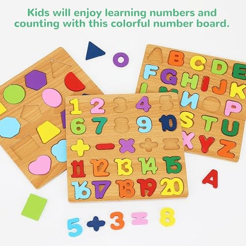 Alphabet Wooden Puzzles for Toddlers 3-5, Pack of 3 ABC, Number and Shape Puzzle, Preschool Educational Learning Toys with Puzzle Board & Letter Blocks for Girls Boys Ages 3 4 5 Years Old thumbnail 5