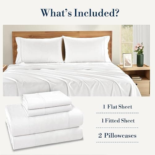 Casa Platino Twin XL Sheets Set –100% Cotton Twin XL Sheets with 2 Pillowcases, Lightweight Feel & Secure Fit, Crisp & Breathable Percale Weave with 15" Deep Pocket, Soft and Cozy – Pure White thumbnail 4