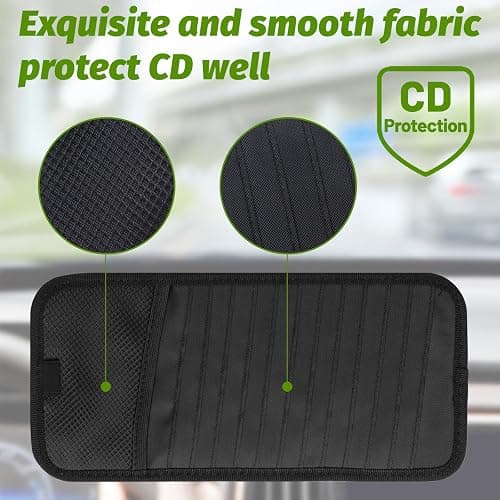 CD Visor Holder for Car, Large Capacity CD & DVD Visor Case, Vehicle Visor Storage Organizer with 12 Disc Sleeves, 1 Mesh Pocket 1 Pen Holder and & Elastic Band (Black) thumbnail 3