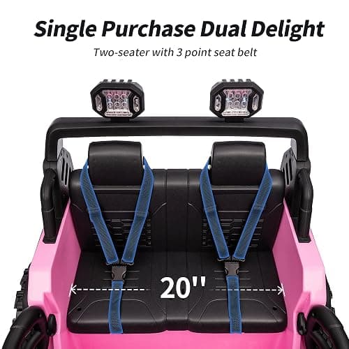 Hikiddo 2 Seater Ride on Toy Car for Kids, 24V 4WD Ride-on Truck Kids Electric Car with Remote Control, 4x200W Motors - Light Pink thumbnail 7