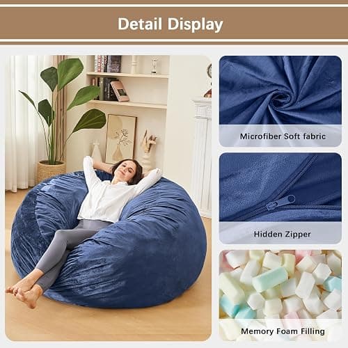ILPEOD Bean Bag Chairs - Memory Foam Furniture BeanBag Chair - Kids/Teens Sofa with Soft Micro Fiber Cover - Round Fluffy Couch for Living Room Bedroom College Dorm thumbnail 4