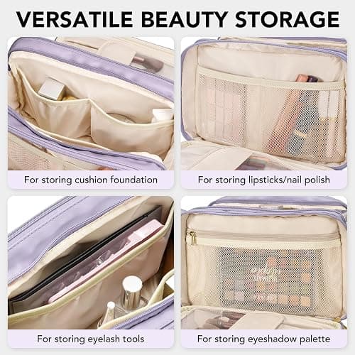 Travel Makeup Bag Women's Large Capacity Cosmetic Portable Organizer Large Opening Waterproof Storage Toiletry Bags Vertical Free-Standing Brush Holder for Easy Access Purple thumbnail 5