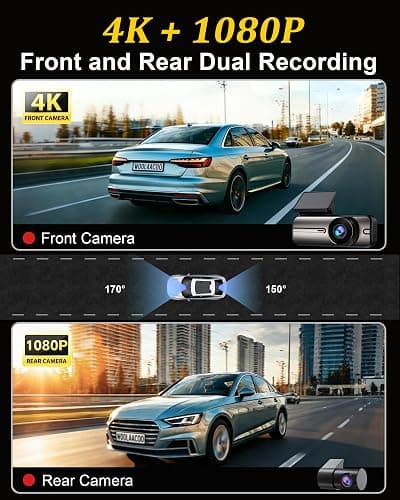 Dash Cam Front and Rear 4K+1080P, 5GHz WiFi, App Control, with 64GB Card | 24H Parking Mode, G-Sensor Locks Important Footage, Loop Recording, Easy Video Transfer and Playback thumbnail 2