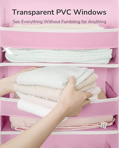 ULG Over The Door Organizer with 6 Large Pockets 12 Side Pockets, 50lbs Weight Capacity Door Hanging Storage Organizer for Bedroom, Bathroom, Pantry, Nursery Storage, Pink thumbnail 4