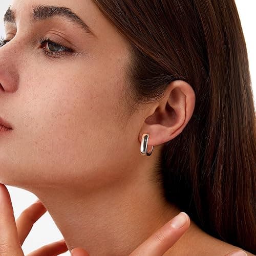 925 Sterling Silver Earrings Small Chunky Silver Earrings for Women Trendy Small Hoop Earrings Silver Hypoallergenic Earrings Small Thick Huggie Hoops Earrings for Jewelry Gifts thumbnail 7