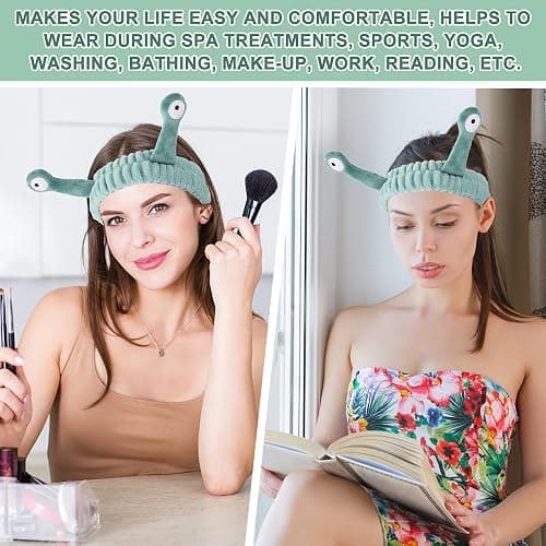 Molain Face Wash Headband, Palm and Snail Spa Hair Bands Makeup Headbands Women Cartoon Cute Coral Fleece Elastic Headband Creative Hair Accessories for Washing Face Shower Sports Beauty Skincare thumbnail 6