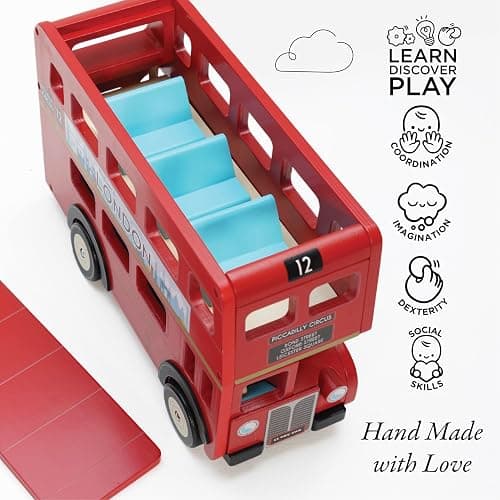 Le Toy Van - Cars & Construction - London Double Decker Bus - Wooden Bus - Role Play Toy - Suitable for Girls & Boys Age 3+ - Red thumbnail 7